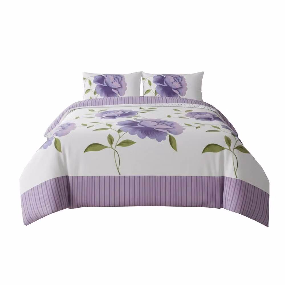 Snug City Reversible Floral Duvet Set and Pillowcase in Purple, Double, 140 x 200 cm – 2