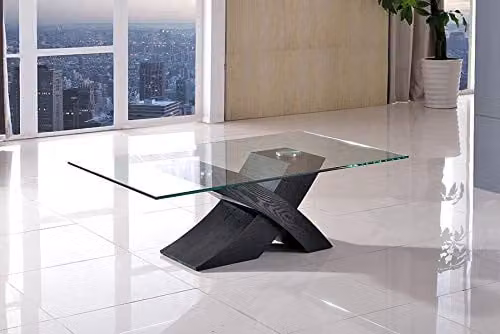 Thats Furniture Milano Modern Rectangular Glass and Ash Wood Coffee Table in Black and Transparent, W: 135 cm, D: 80 cm, H: 45 cm