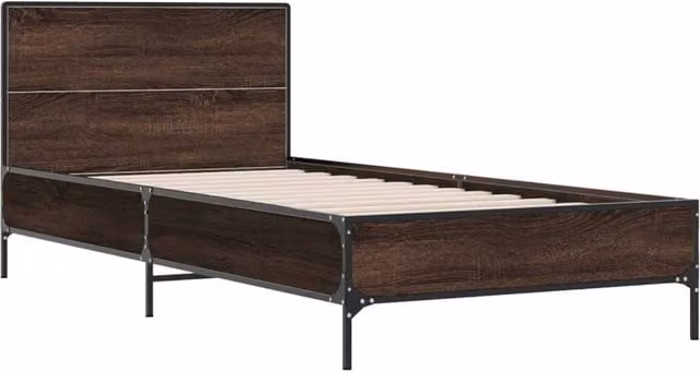 Berkfield Home Durable Single Bed Frame in Brown Oak, W/D/H: 90 x 190 cm – 1
