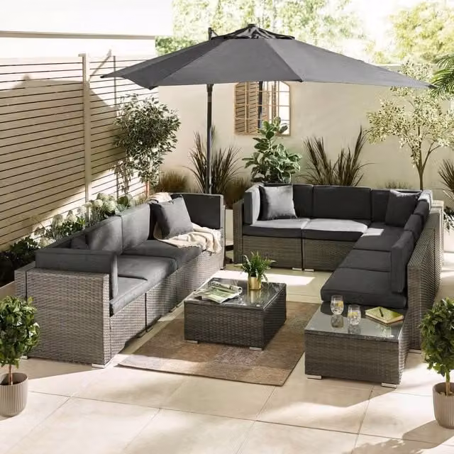 FurnitureboxUK Orlando 10 Seat Modular Outdoor Garden Rattan Sofa Set in Grey