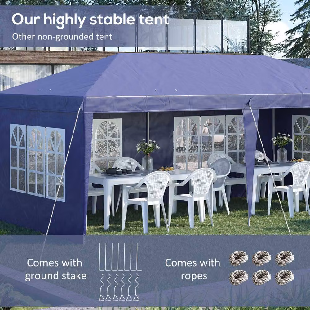 Outsunny Blue Pop Up Gazebo Party Tent with Sidewalls, W/D/H: 600 x 300 x 270 cm – 6