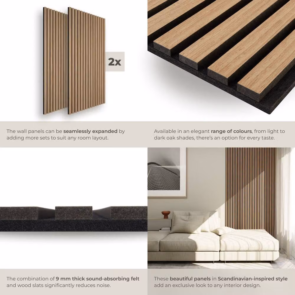 tectake Modern Wood-Look Acoustic Wall Panels in Light Oak – 4