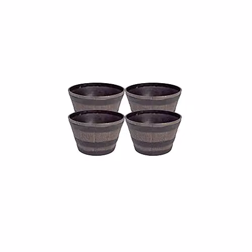 Thompson & Morgan Wooden Effect Barrel Planter, Small Brown or Black Plastic Outdoor and Indoor Plant Tub
