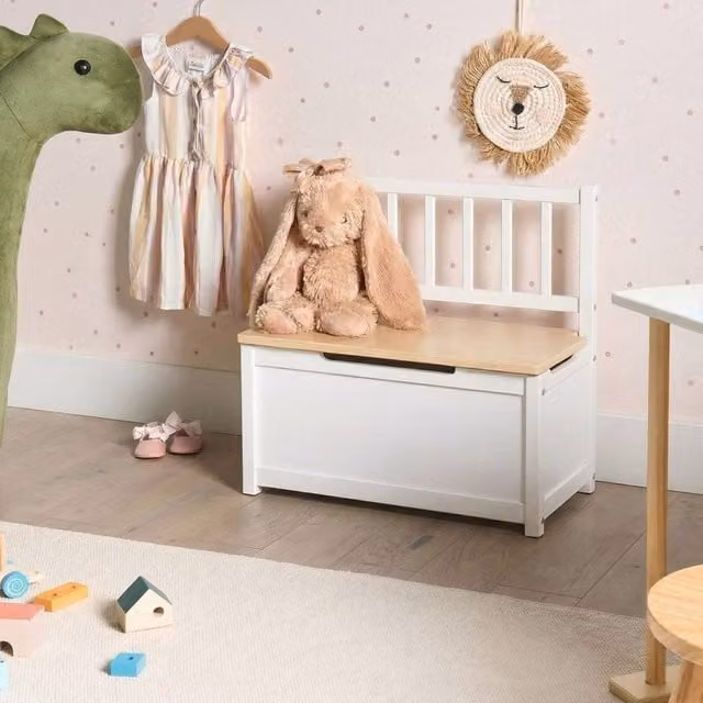 Wyld Haus Kids White Pine Storage Bench with Soft-Close Lid