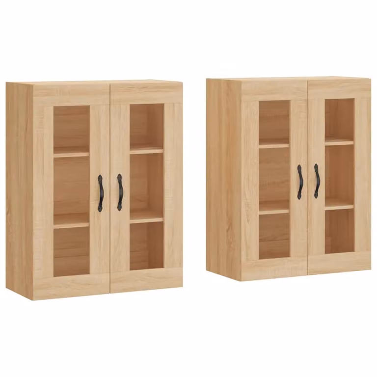 Berkfield Home Set of 2 Wall Mounted Cabinets in Sonoma Oak Brown with Glass Doors