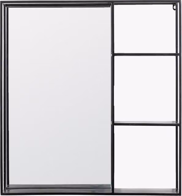 Perch & Parrow Modern Black Rectangular Wall Mirror Shelf with Glass Back Panel