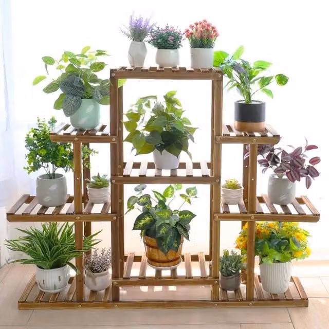 SPETLEK 6 Tiered Wooden Plant Stand in Brown, W/D/H: 25.0 x 96.5 x 115.0 cm – 1