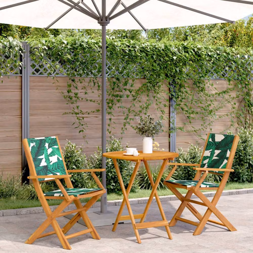 Berkfield Home 3 Piece Bistro Set in Green Acacia Wood with Floral Pattern Fabric – 2