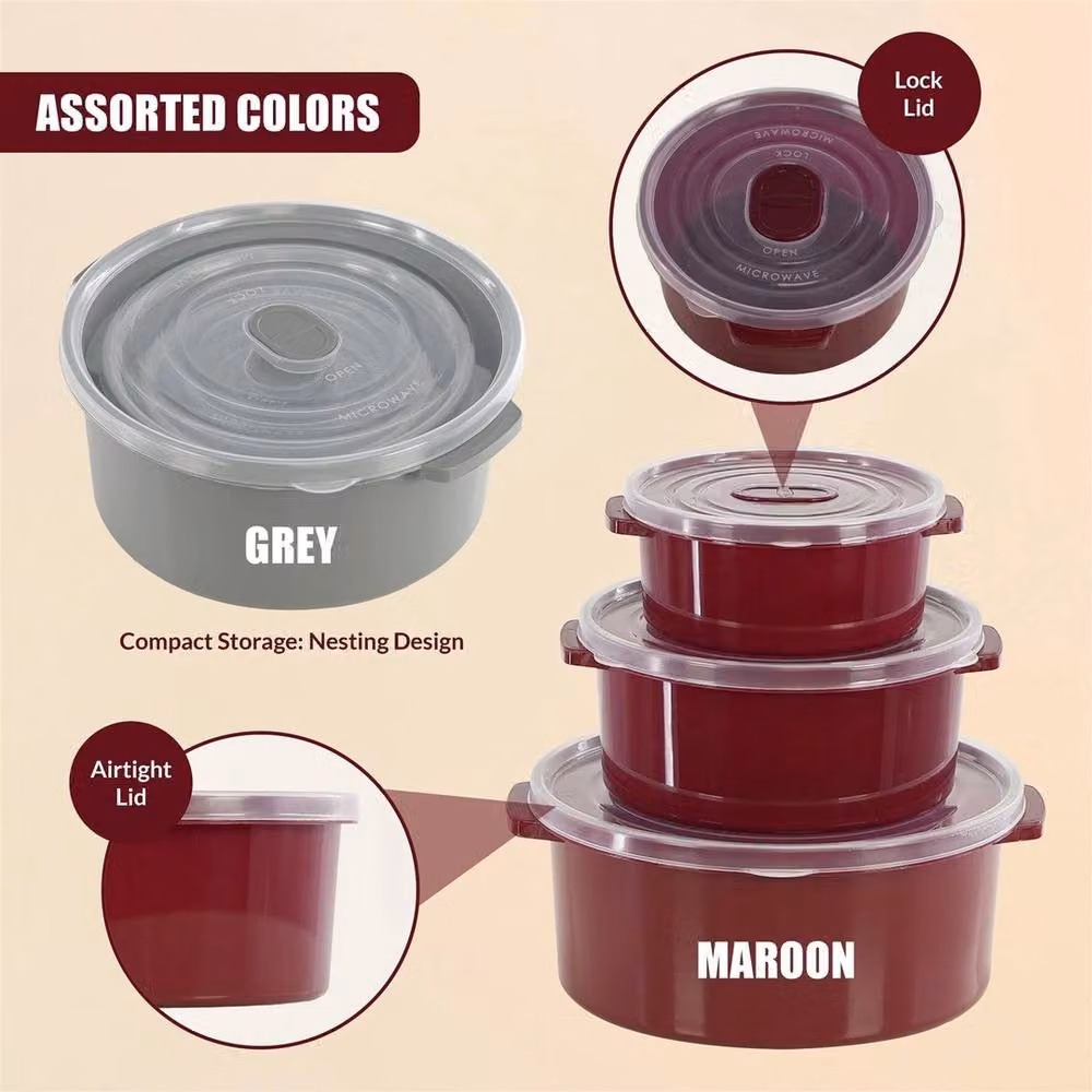 NESTLUNE Set of 3 Red Plastic Bowls with Lids and Steam Release Vents, Microwave Safe, W/D/H: 100 x 15 x 15 cm – 5