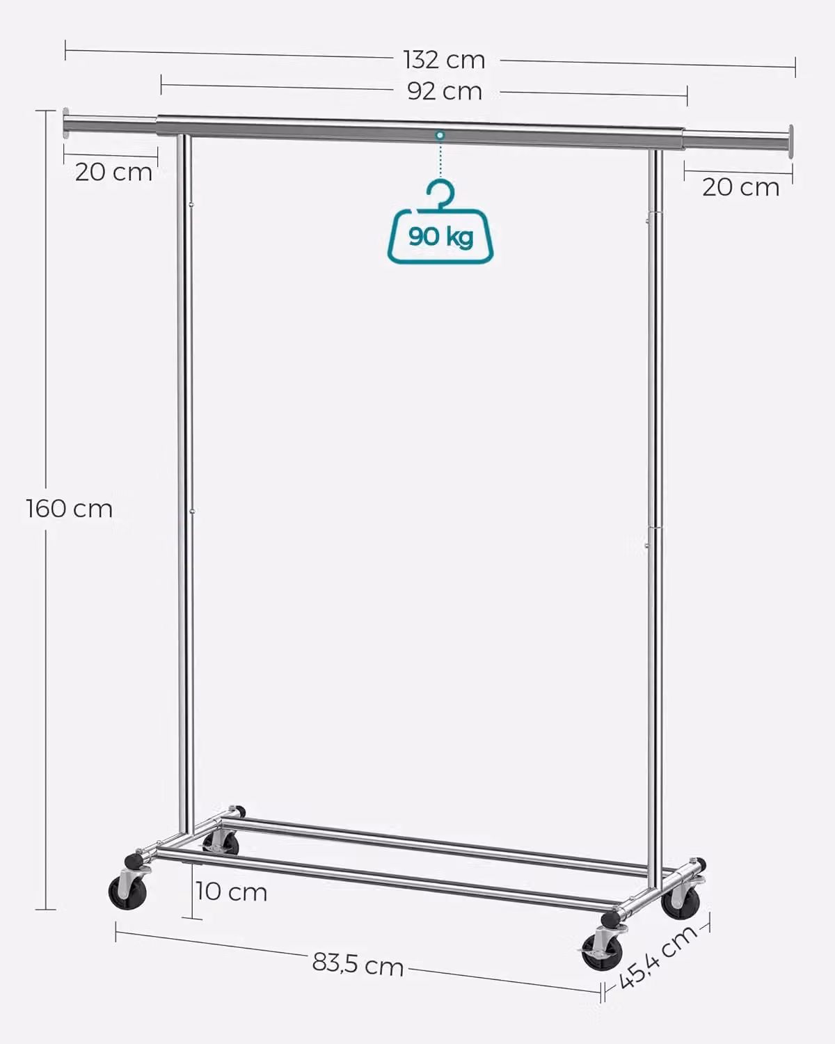 SONGMICS Portable Clothes Rack on Wheels with Extendable Silver Rail – 2