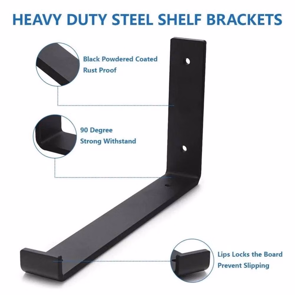 FLAVORA Heavy Duty Iron Shelf Brackets in Matt Black, 4 Pack, W/D/H: 20 x 2 x 2 cm – 3