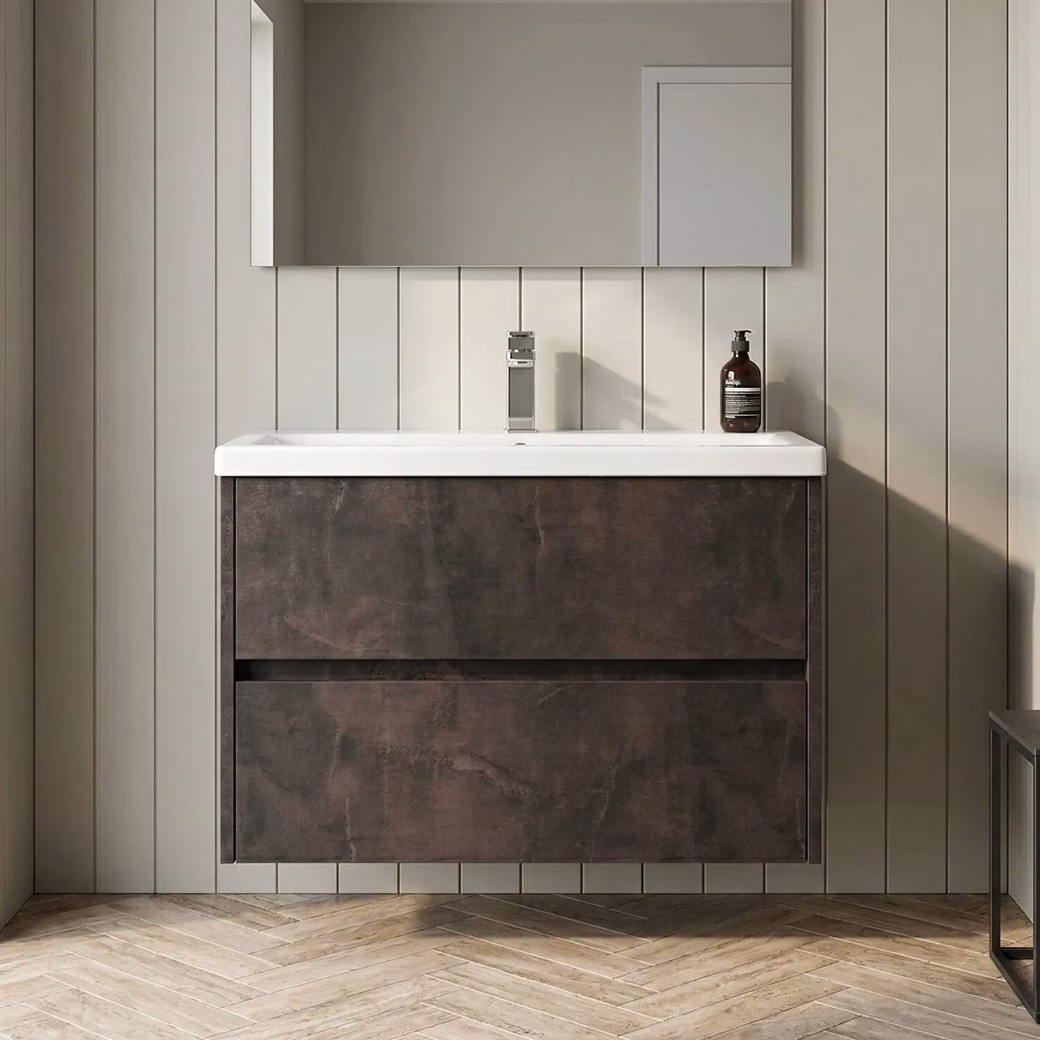 Balterley Square Wall Hung 2 Drawer Vanity Unit and Basin, Metallic Slate Grey, Width: 80 cm – 3