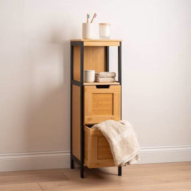 Scottish Everlastings Ltd Modern Freestanding Black and Natural Wood Bathroom Drawers