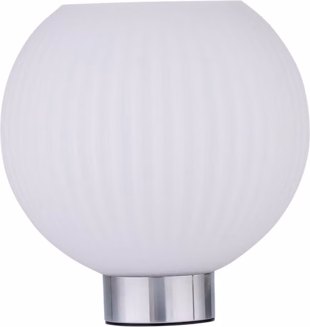 First Choice Lighting Betchley Battery Operated Chrome Table Lamp with White Glass Sphere