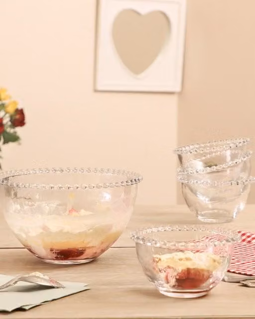 Dibor Traditional Bella Perle Glassware Trifle and Kitchen Baking Dessert Bowl Set, Clear, 5 Pack