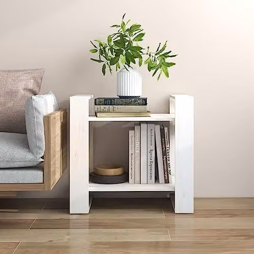 vidaXL Solid Pinewood Book Cabinet in Rustic White, W/D/H: 60 x 35 x 57 cm – 2