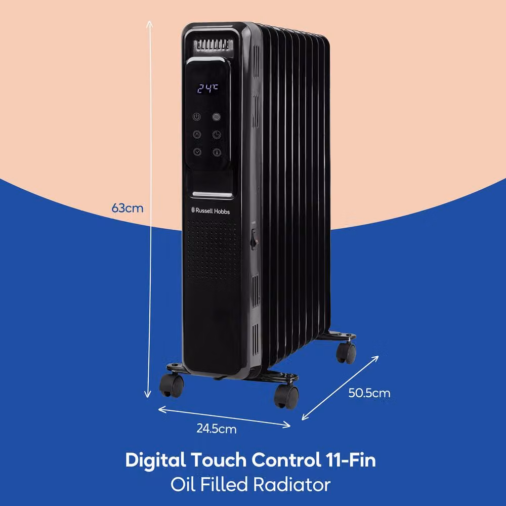 Russell Hobbs 2500W 11 Fin Oil Filled Radiator RHOFR2521-D in Black – 2