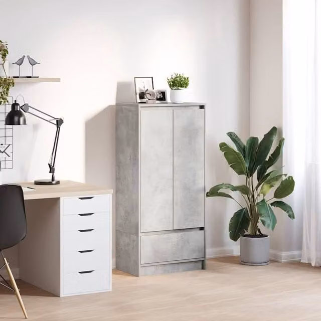 Berkfield Home Wall Mounted Cabinet with Drawer in Concrete Grey, W: 55.5 cm, D: 34 cm, H: 119.5 cm – 1