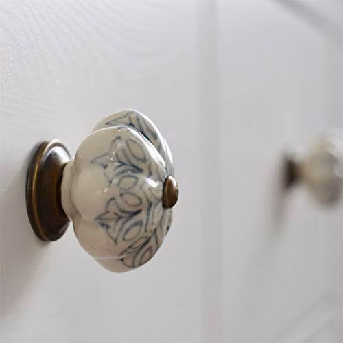 Nicola Spring Floral Ceramic Cabinet Knobs, Grey and Blue, Pack of 24 – 4