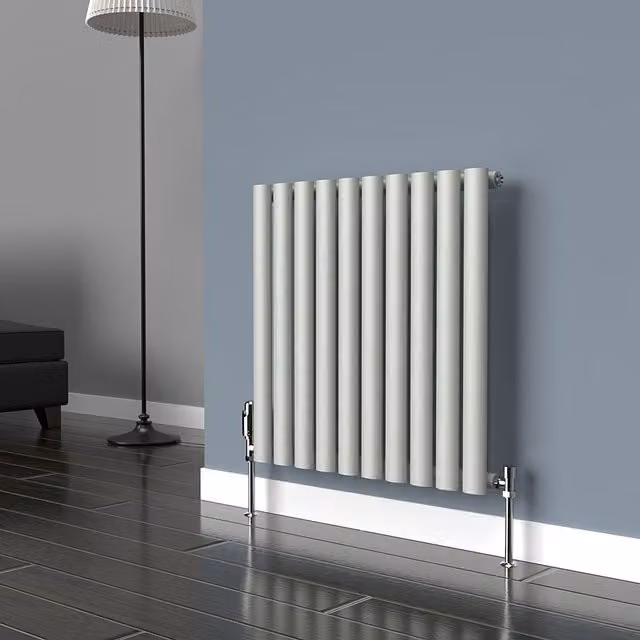 Lux Heat Oval Horizontal Coloured Radiator in Dove Grey, W: 60.0 cm, H: 54.0 cm