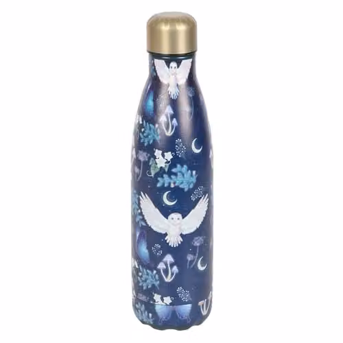 Something Different Night Flight Owl Stainless Steel Water Bottle in Blue and Gold, 416 ml – 1