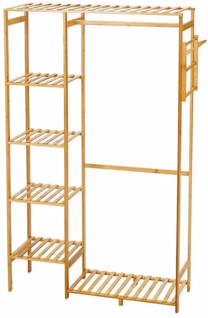 KORVIXA Brown Wooden Clothes Rail Rack Garment Hanging Stand W: 90 cm