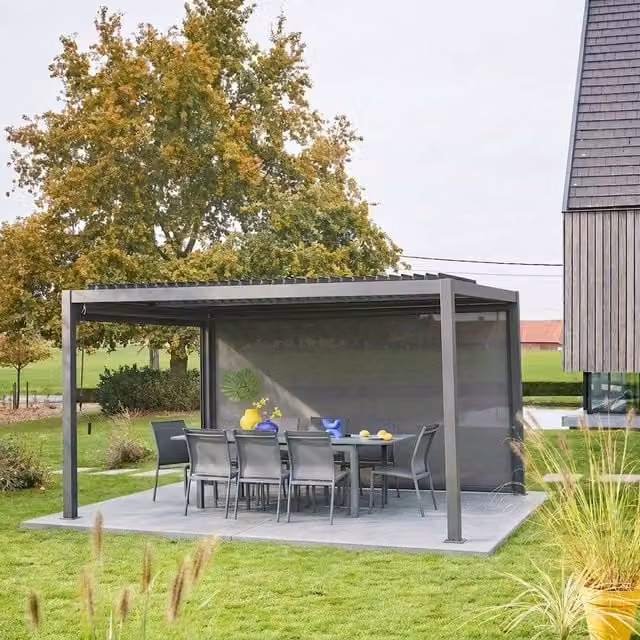 Sweekeet Louvered Pergola with 4m Blind in Dark Grey, W: 4 m, D: 3 m – 1