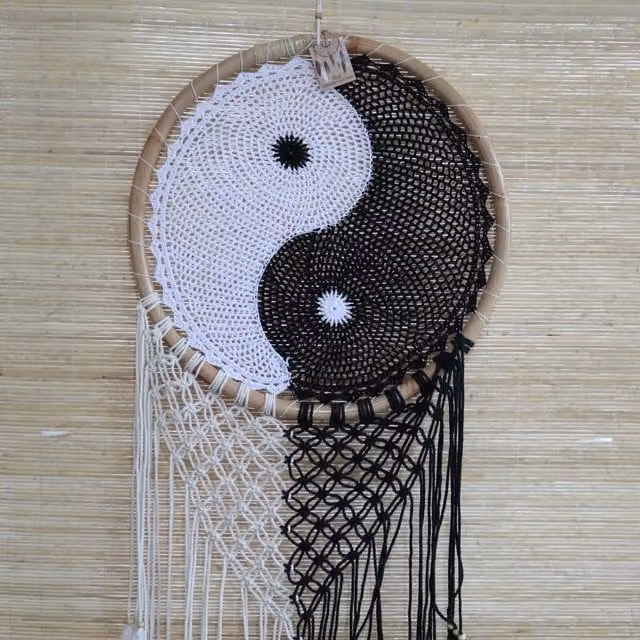 KDMD Bali Dream Catchers Extra Large Ying Yang White Textile Hanging Decoration Diameter: 50 cm – 1