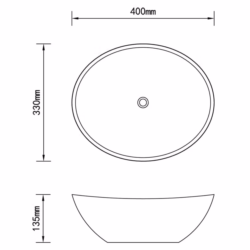 Berkfield Home Luxury Oval Ceramic Basin in Black, W: 40 cm, D: 33 cm, H: 13.5 cm – 4