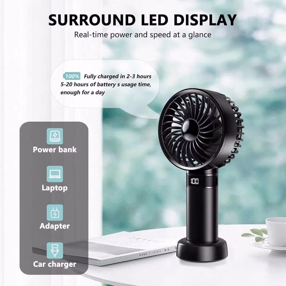 NESTLUNE Rechargeable Mini Foldable Handheld Personal Cooling Fan in Black – 5