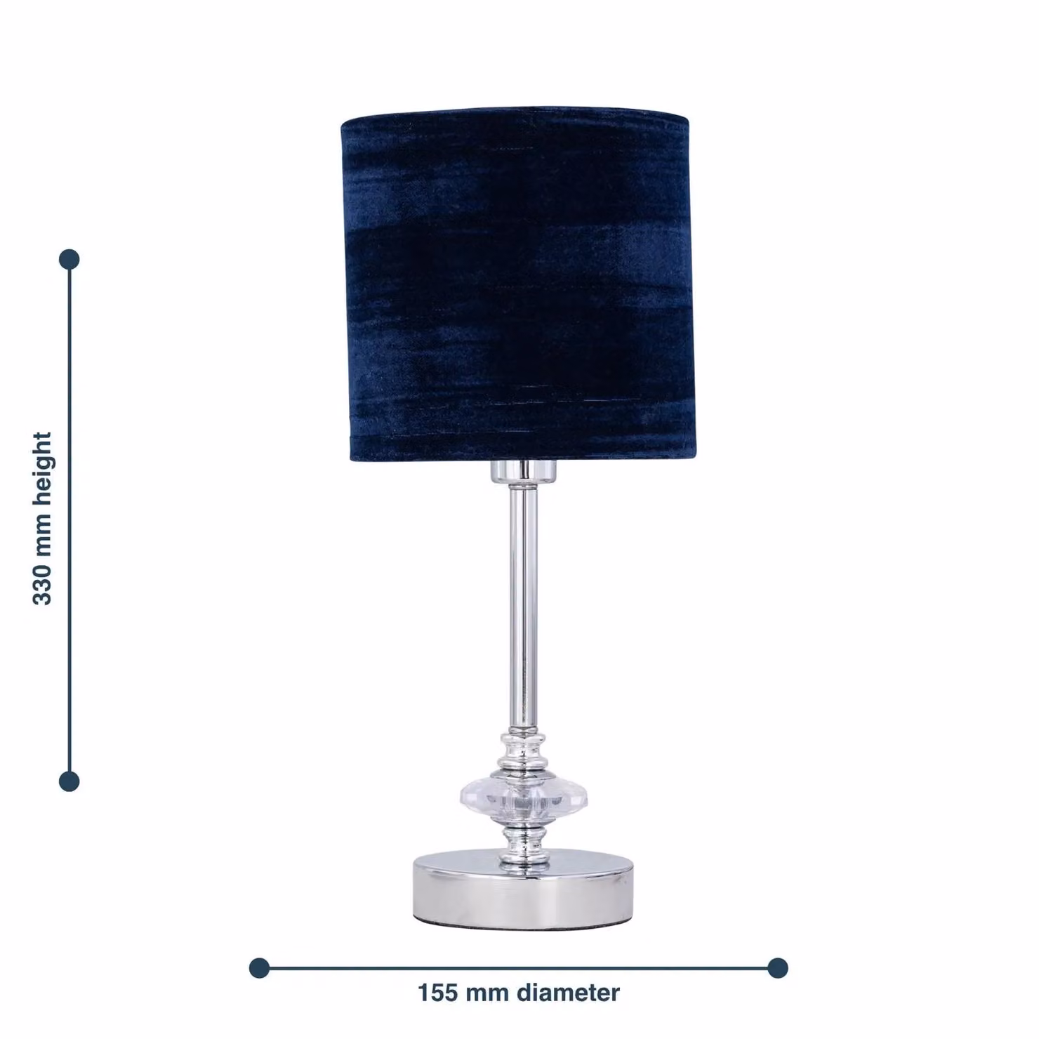 First Choice Lighting Chrome Jewelled Table Lamp with Navy Blue Crushed Velvet Shade – 3