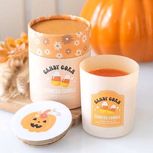 Uniqueful Candy Corn Vanilla and Butterscotch Pillar Candle in Orange