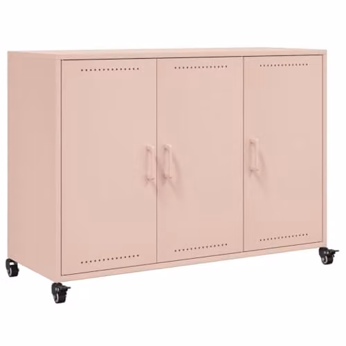 vidaXL Modern Pink Steel Sideboard with Castors, W/D/H: 100.5 x 39 x 72 cm – 1