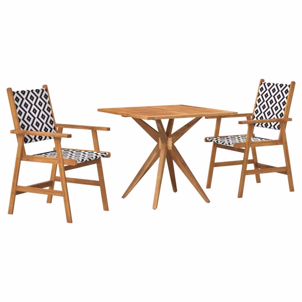 Berkfield Home 3 Piece Rustic Acacia Wood and Rattan Garden Dining Set in Brown – 2