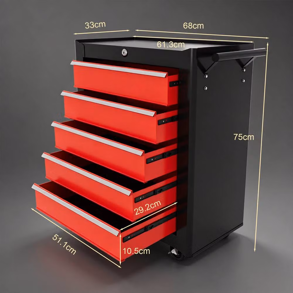 STILVORA Red Steel Tool Chest with 5 Drawers and Wheels – 4