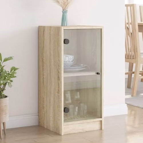 vidaXL Modern Side Cabinet with Glass Doors in Sonoma Oak and Brown, W/D/H: 75.5 x 37.0 x 35.0 cm – 2