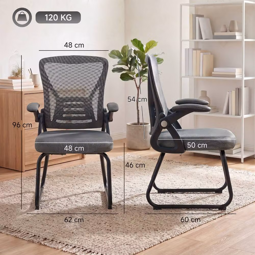 HOMCOM Office Chair with Mesh Backrest and Steel Legs in Dark Grey – 3