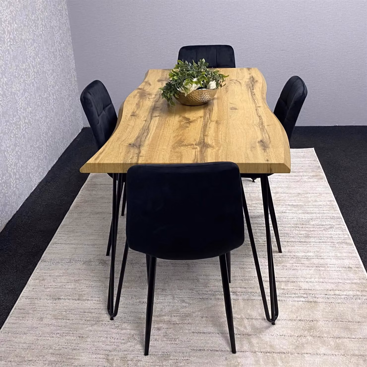 KOSY KOALA Rustic Brown Wooden Rectangular Dining Table with 4 Black Chairs, W/D/H: 120 x 77 x 75 cm – 5