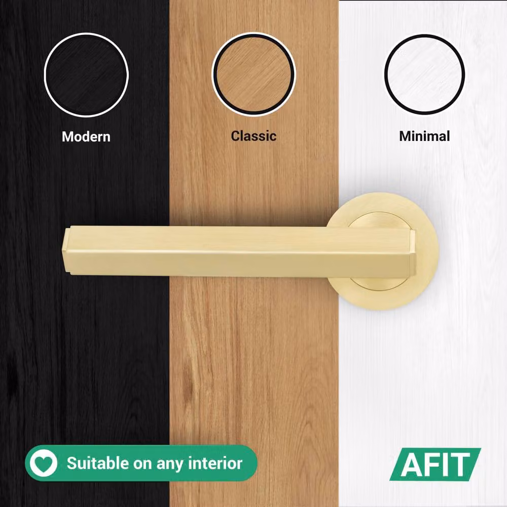 AFIT Gold Brass Fire Door Handle Set with Euro Lock Thumbturn Cylinder and Hinges, W/D/H: 15 x 15 x 15 cm – 5