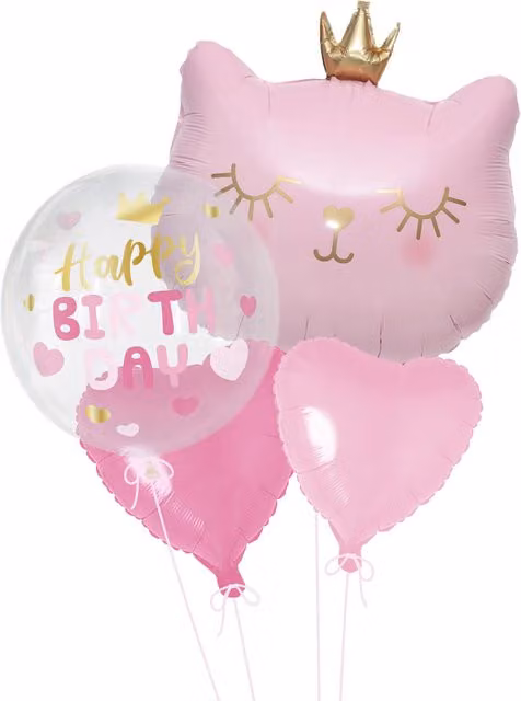 My Party 4 Piece Pink Kitten Birthday Balloon Set with Foil and Latex Balloons