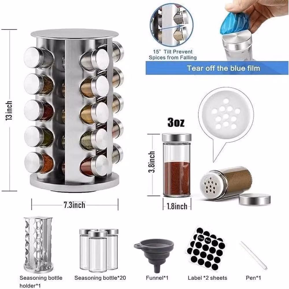 EONLION 20 Jar Revolving Spice Rack in Silver, Height: 100 cm – 2