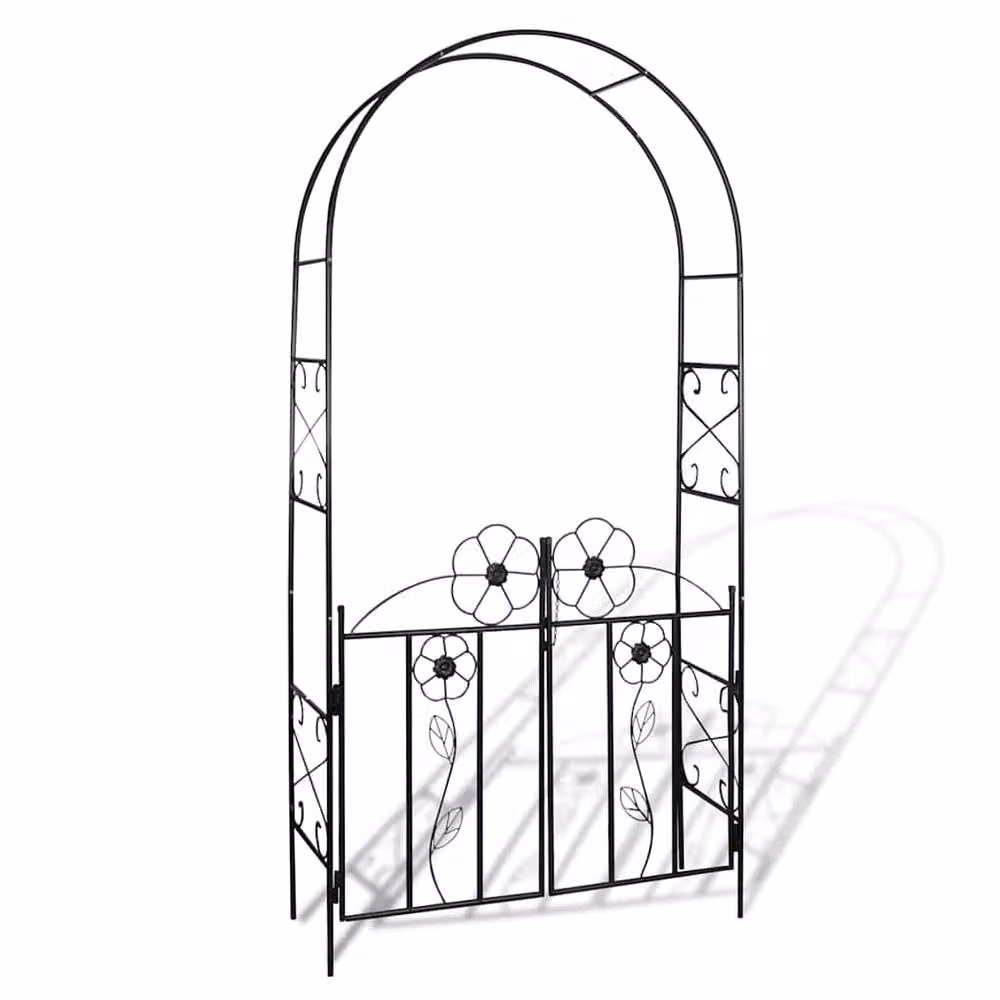 Berkfield Home Elegant Floral Metal Garden Arch Door in Black, H 230 cm x W 37 cm x D 37 cm – 2