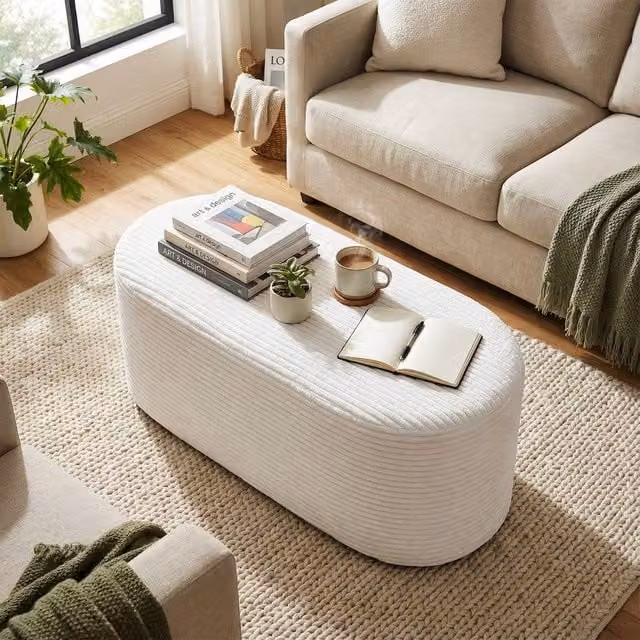 Costway Modern Oval Upholstered Ottoman Bench in White – 1