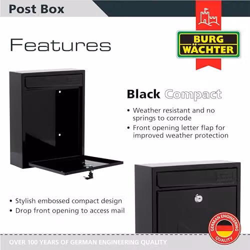 Burg-Wächter Black Compact Wall Mounted Steel Postbox W/D/H: 26 x 33 x 9 cm – 2