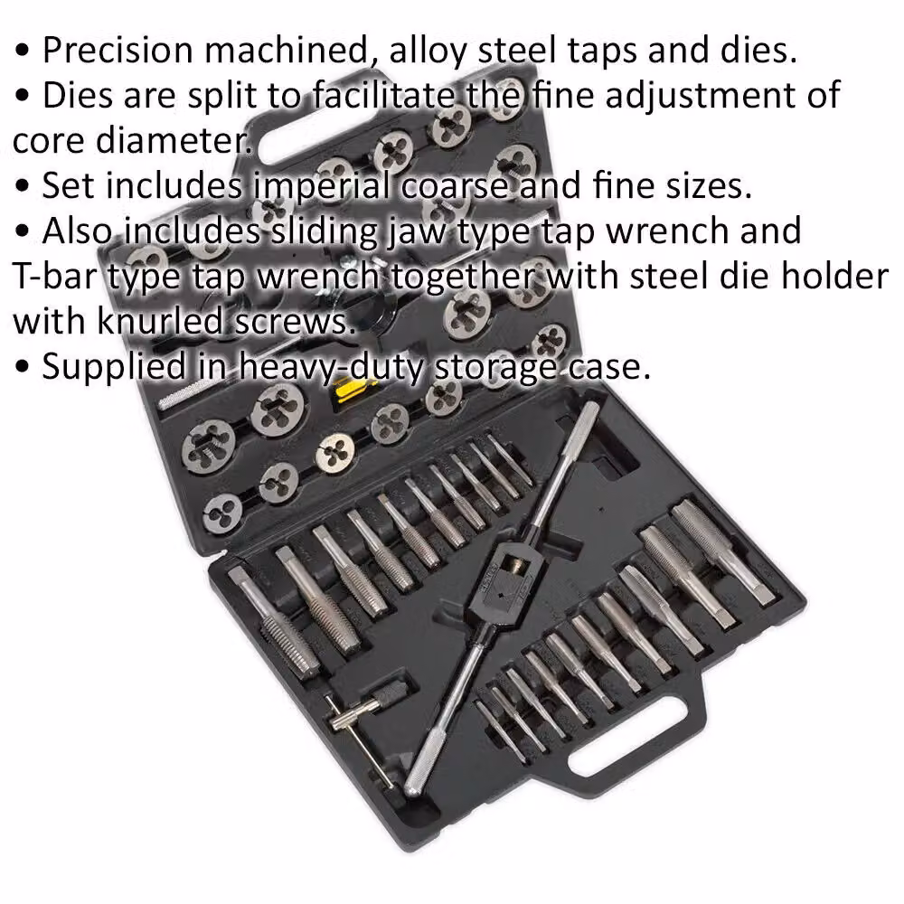 Loops 45pc Imperial Tap and Split Die Set in Silver Alloy Steel for Manual Bar and Socket Threading – 2