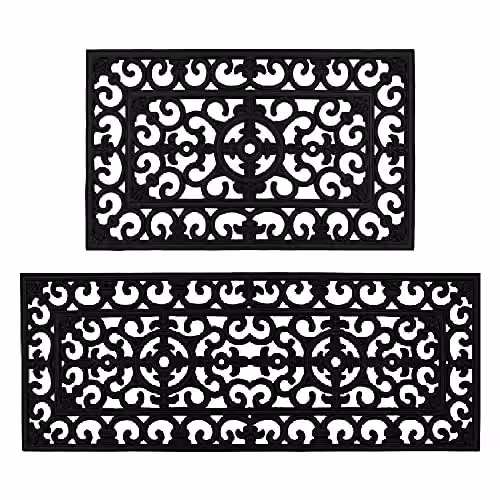 JVL Lexi Wrought Iron Effect Rubber Door Mat and Patio Mat Set in Black, W: 45 cm, L: 120 cm – 5