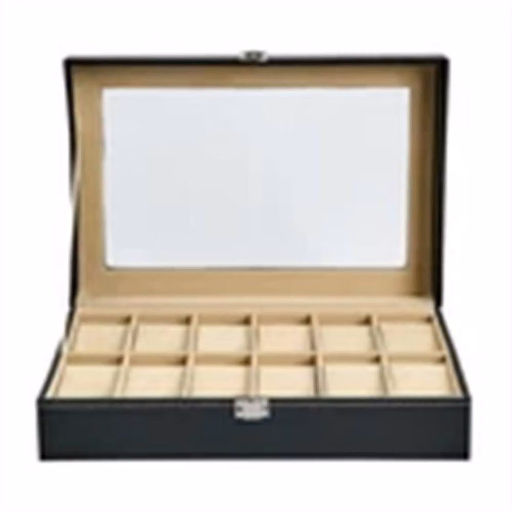 Nordara 12 Grids-PU Leather Watch Display Case in Black – 2