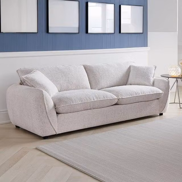 Furnishings For Less UK Berti Modern 3 Seater Fabric Sofa in Beige with Removable Covers and Scatter Cushions – 1
