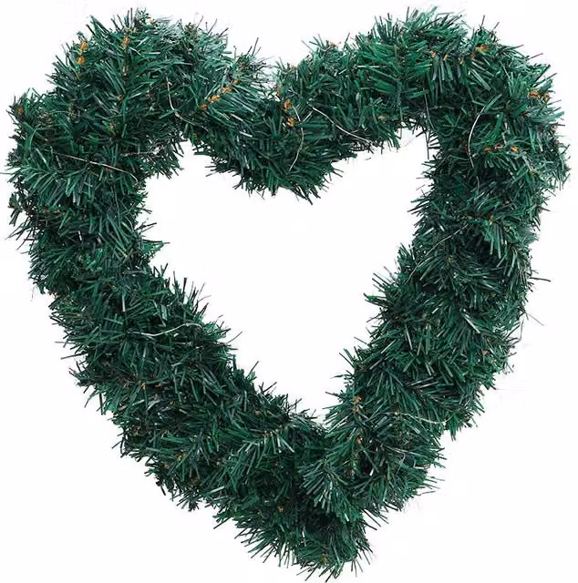 Living and Home Artificial Heart-shaped Christmas Door Hanging Garland with Light String in Green – 1