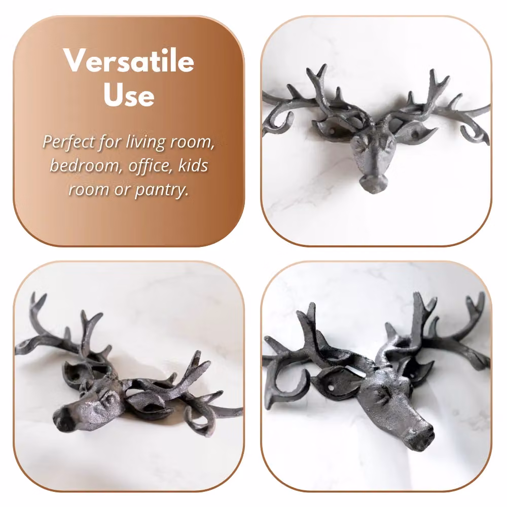 Marco Paul Iron Wall Mounted Stag Coat Rack with 6 Hooks in Matt Bronze – 4